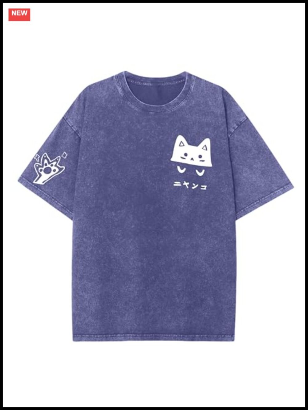 Oversized Vintage Acid Wash Cat Graphic Cotton T-Shirt Retro Streetwear